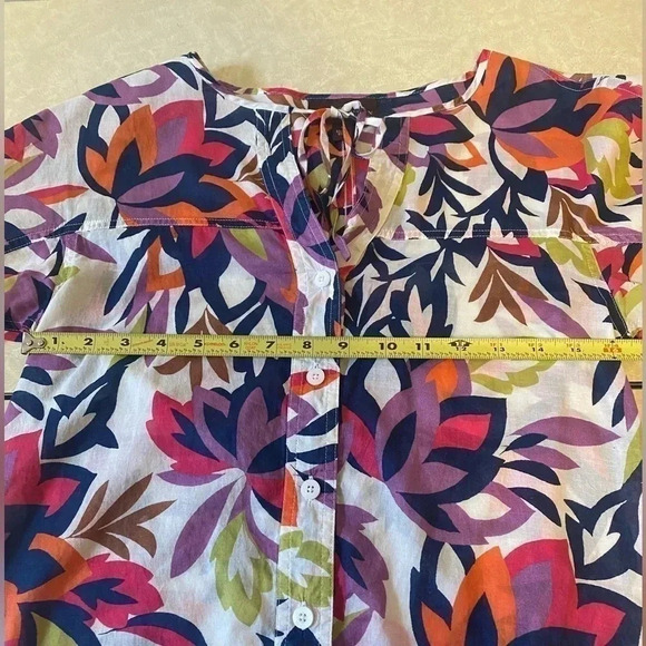 Dana Buchman Women's Floral Cotton Button down Tunic Roll Tab Sleeves Size S - Picture 7 of 10